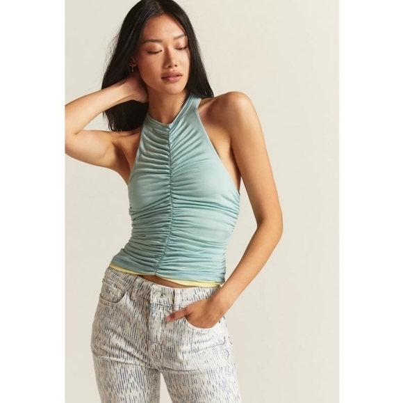 New Anthropologie Pilcro Ruched Reversible Sleeveless Blue/Yellow Tank Top Small - Picture 5 of 16